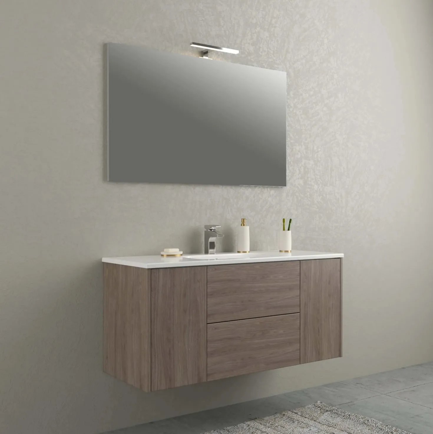 Lavabo da incasso con vasca centrale 121x46 cm mineralmarmo bianco
