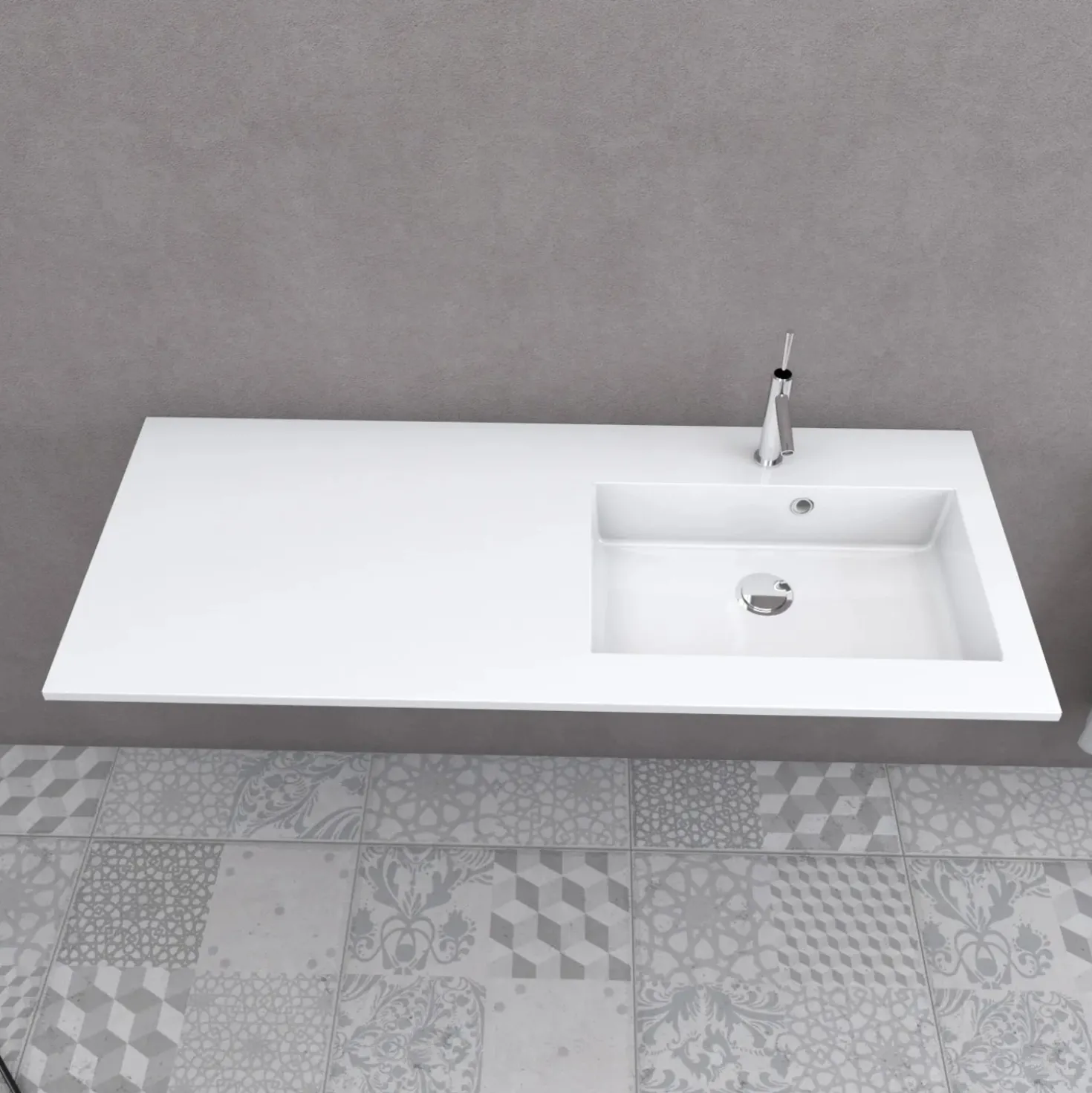 Lavabo da incasso con vasca a destra 120x50 cm mineralmarmo bianco