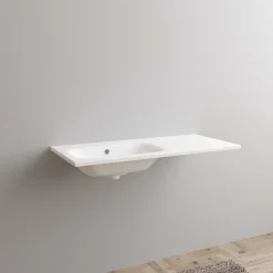 Lavabo da incasso con vasca a sinistra 101x46 cm mineralmarmo bianco