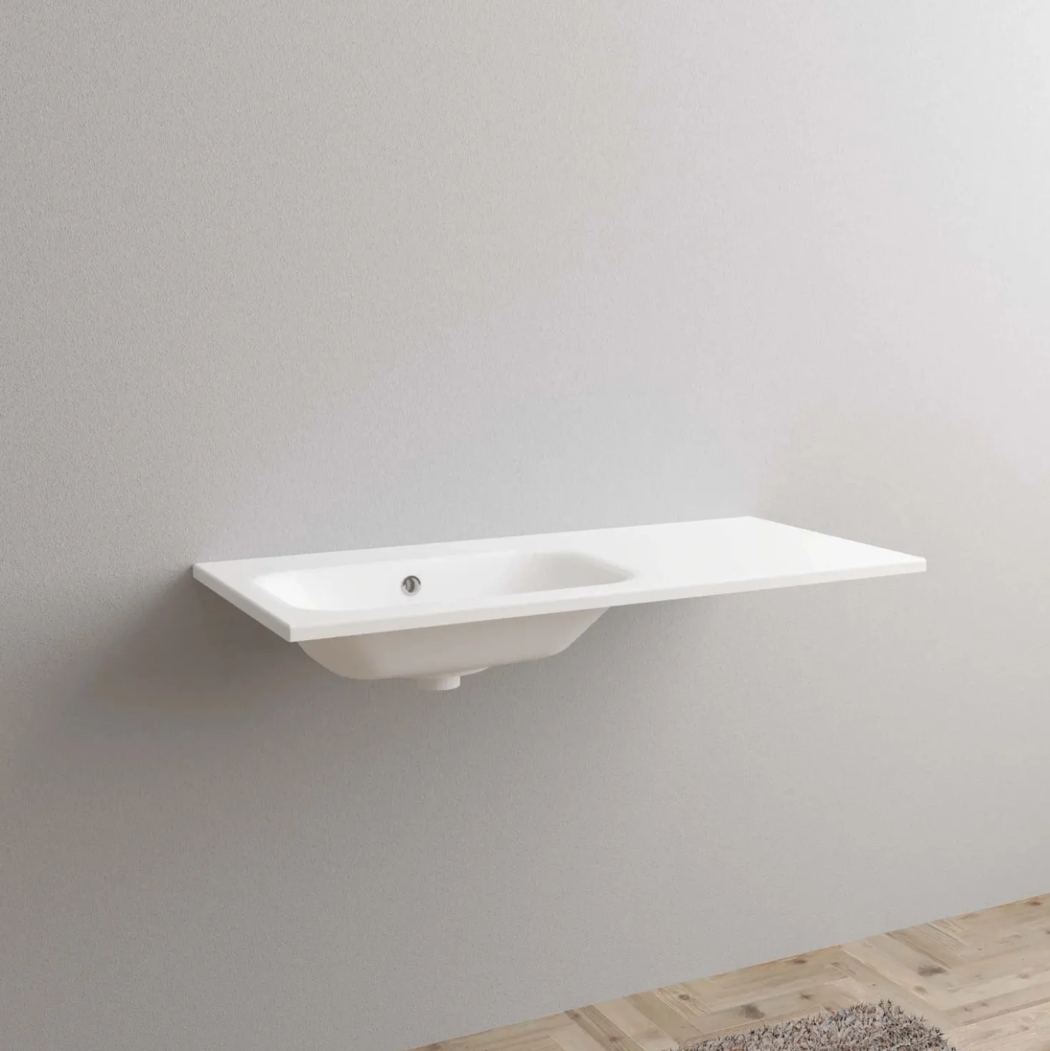 Lavabo da incasso con vasca a sinistra 101x46 cm mineralmarmo bianco