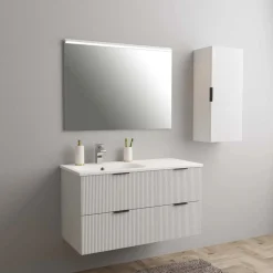Lavabo da incasso con vasca a sinistra 101x46 cm mineralmarmo bianco