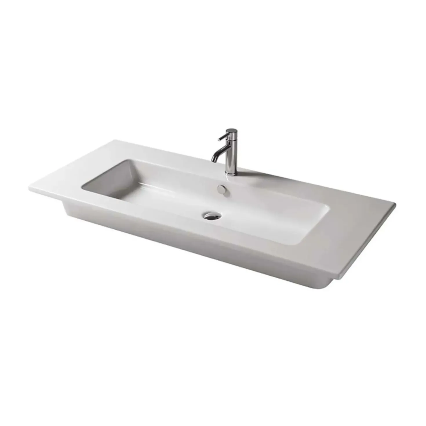 Lavabo da incasso con vasca integrata ceramica 106x51,5 cm bianco lucido