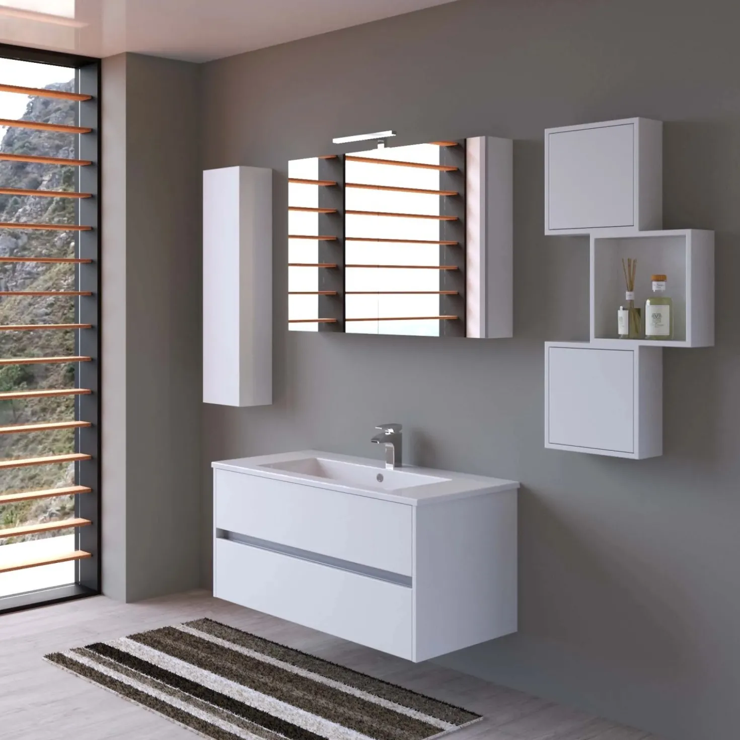 Lavabo da incasso con vasca integrata ceramica 106x51,5 cm bianco lucido