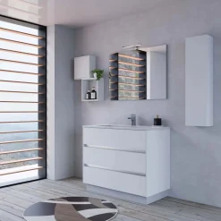 Lavabo da incasso con vasca integrata ceramica 106x51,5 cm bianco lucido