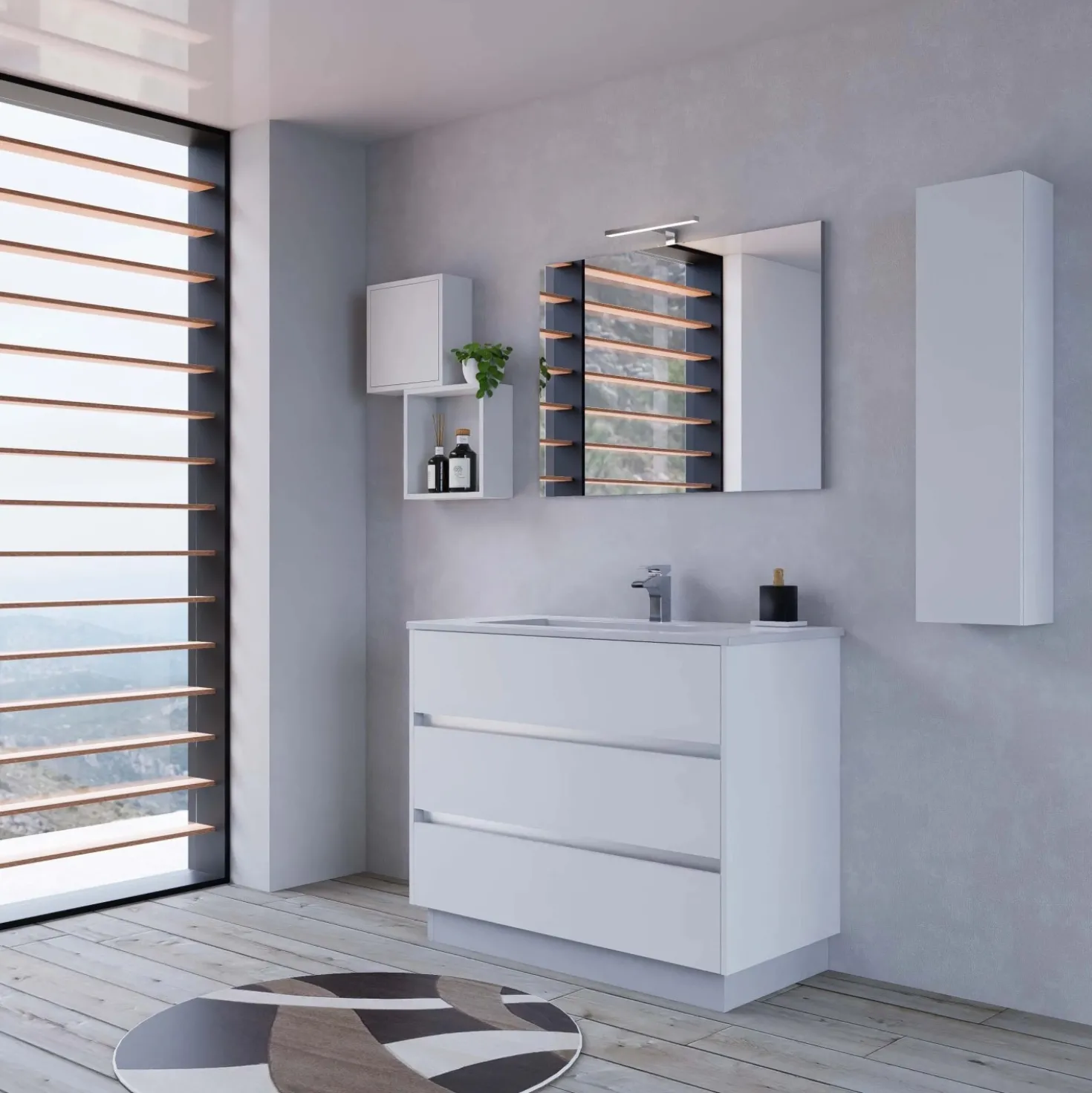Lavabo da incasso con vasca integrata ceramica 106x51,5 cm bianco lucido