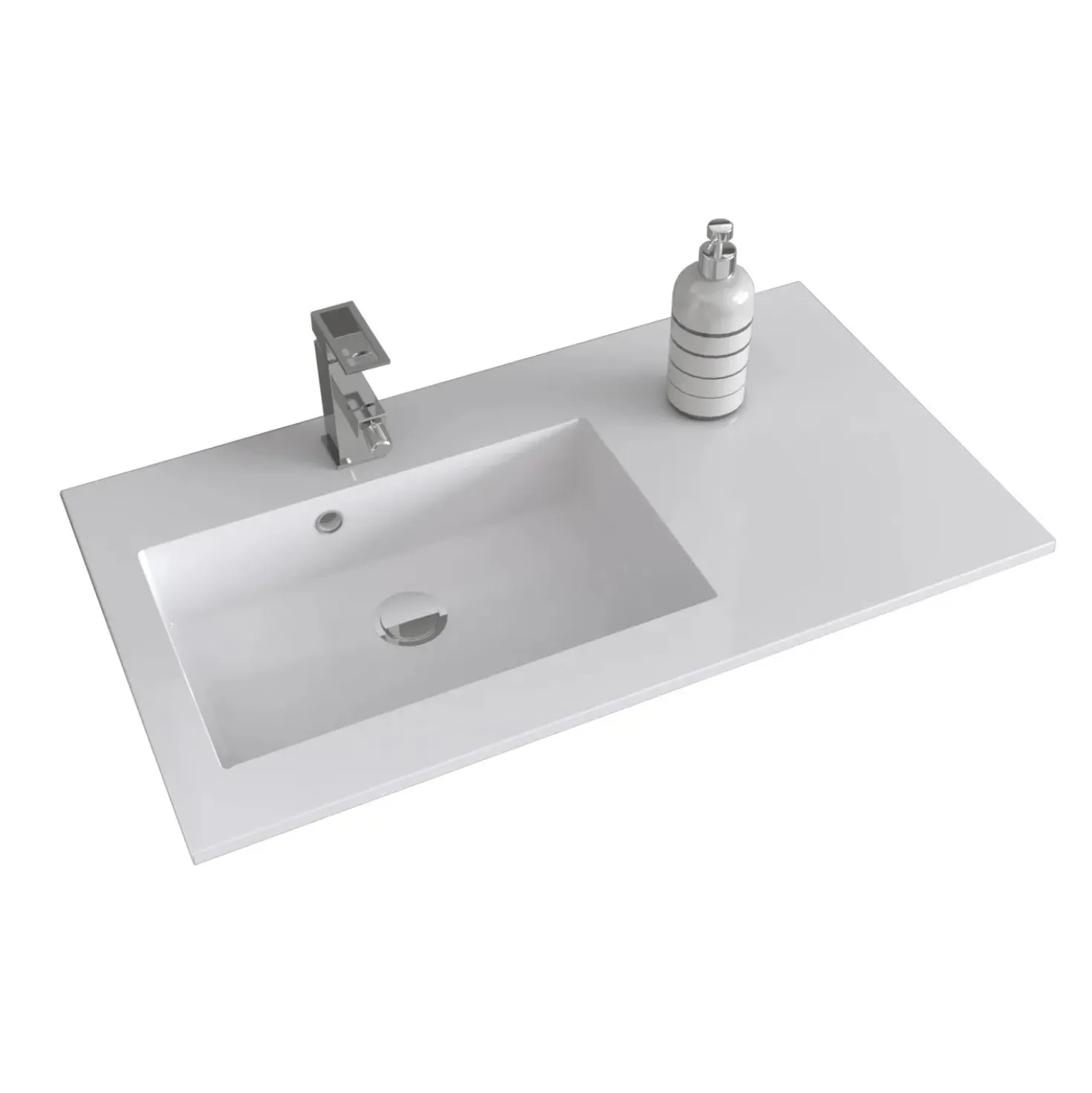 Lavabo da incasso con vasca a sinistra 90x50 cm mineralmarmo bianco