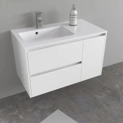 Lavabo da incasso con vasca a sinistra 90x50 cm mineralmarmo bianco