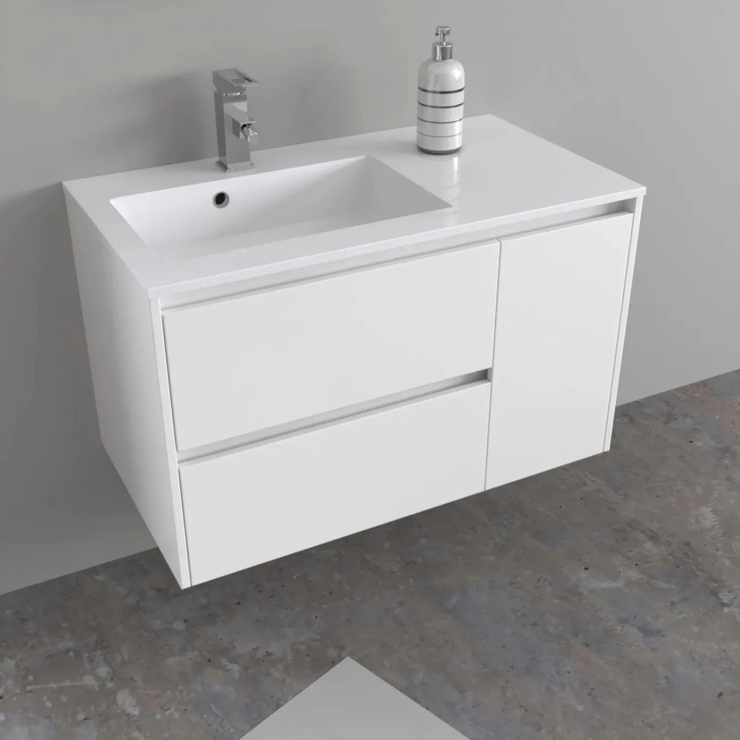 Lavabo da incasso con vasca a sinistra 90x50 cm mineralmarmo bianco