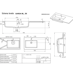 Lavabo da incasso con vasca a sinistra 90x50 cm mineralmarmo bianco
