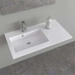 Lavabo da incasso con vasca a sinistra 90x50 cm mineralmarmo bianco