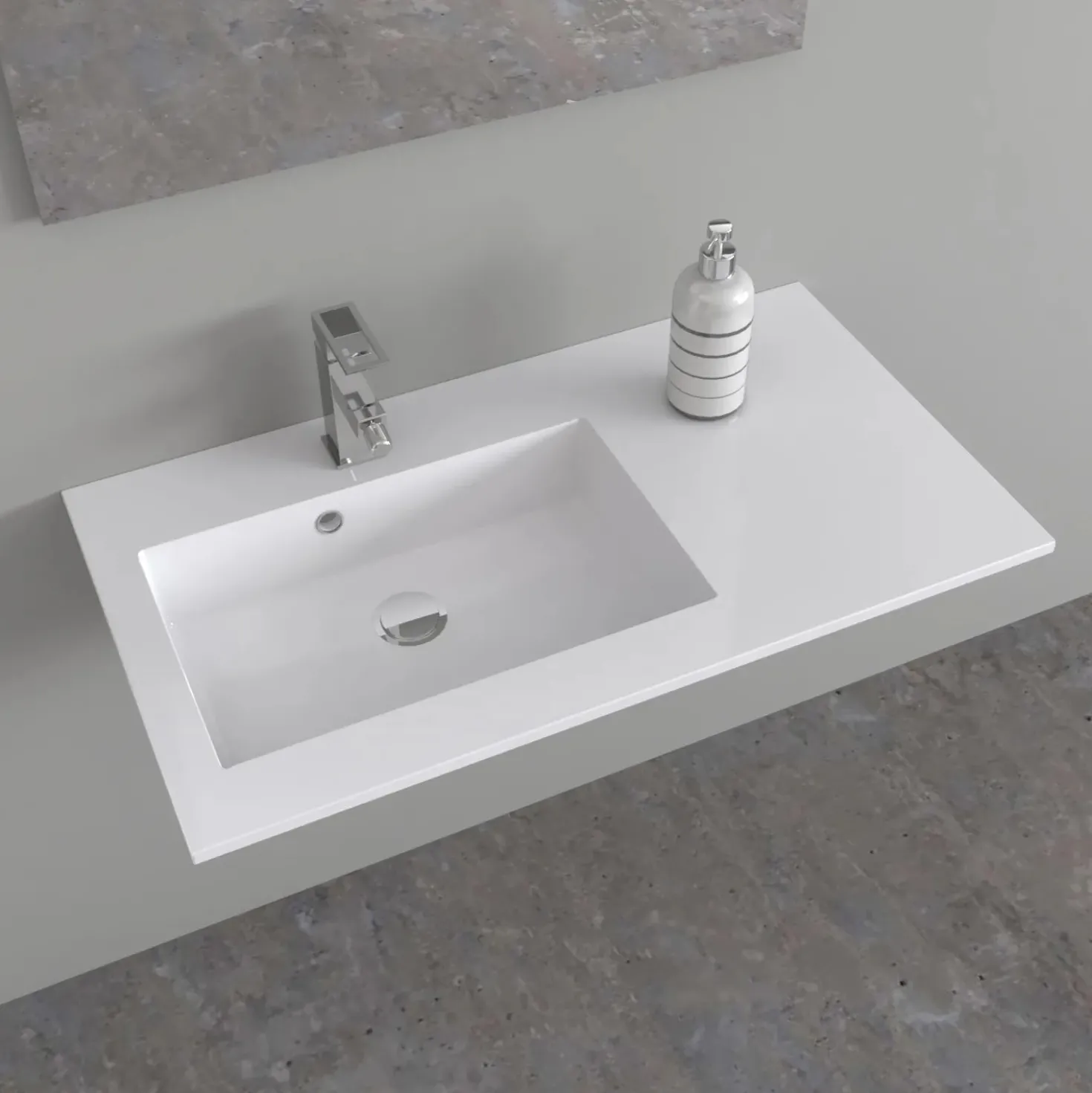 Lavabo da incasso con vasca a sinistra 90x50 cm mineralmarmo bianco