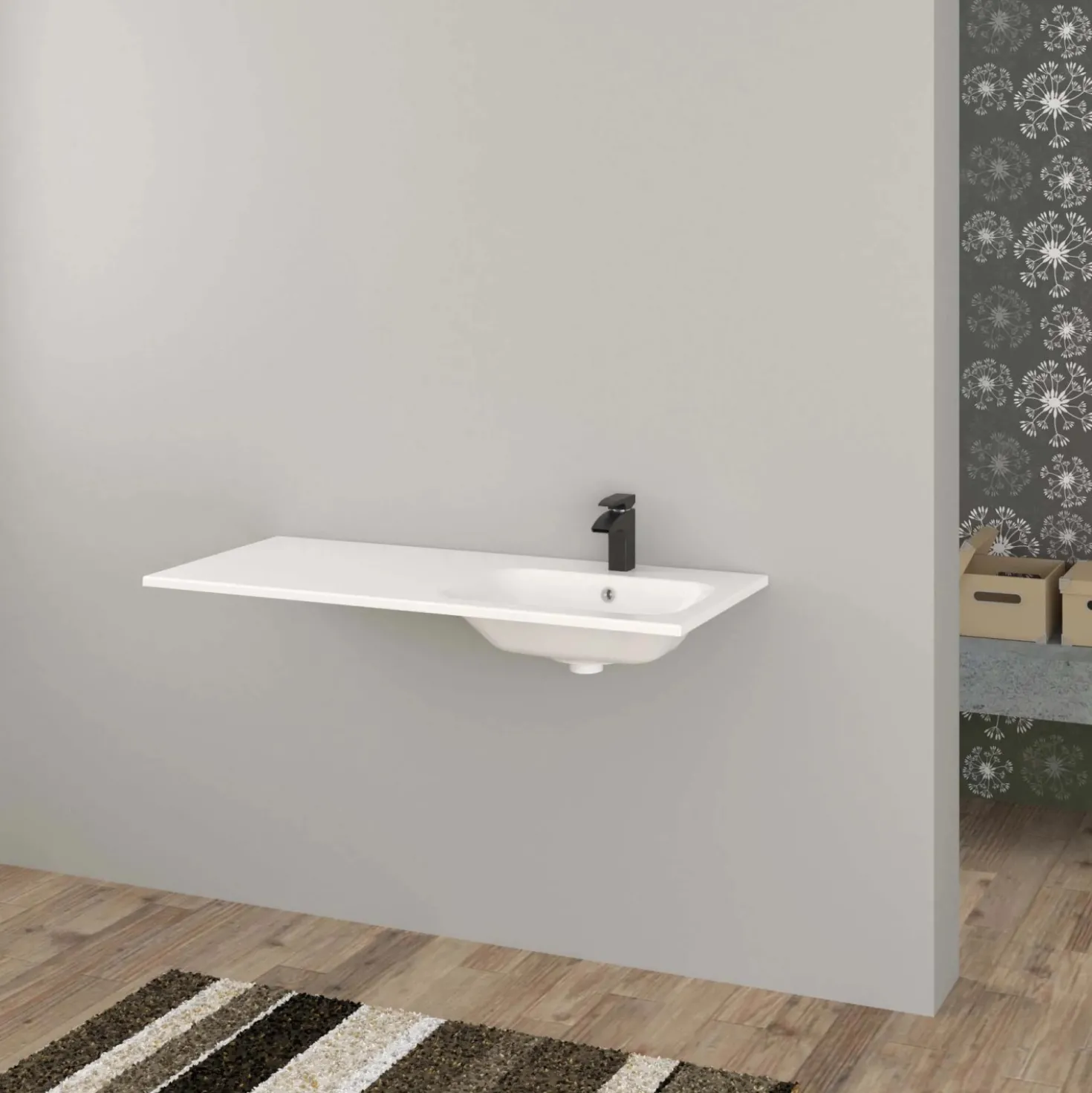 Lavabo da incasso con vasca a destra 121x46 cm mineralmarmo bianco