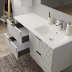 Lavabo da incasso con vasca a destra 121x46 cm mineralmarmo bianco