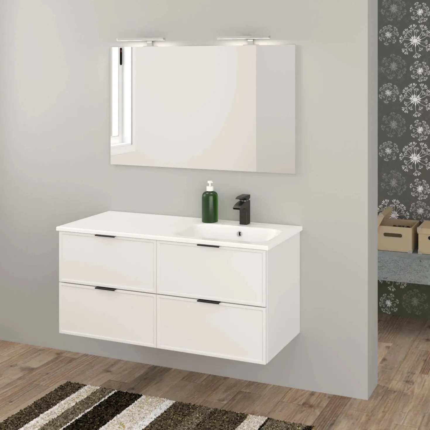 Lavabo da incasso con vasca a destra 121x46 cm mineralmarmo bianco