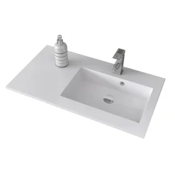 Lavabo da incasso con vasca a destra 90x50 cm mineralmarmo bianco