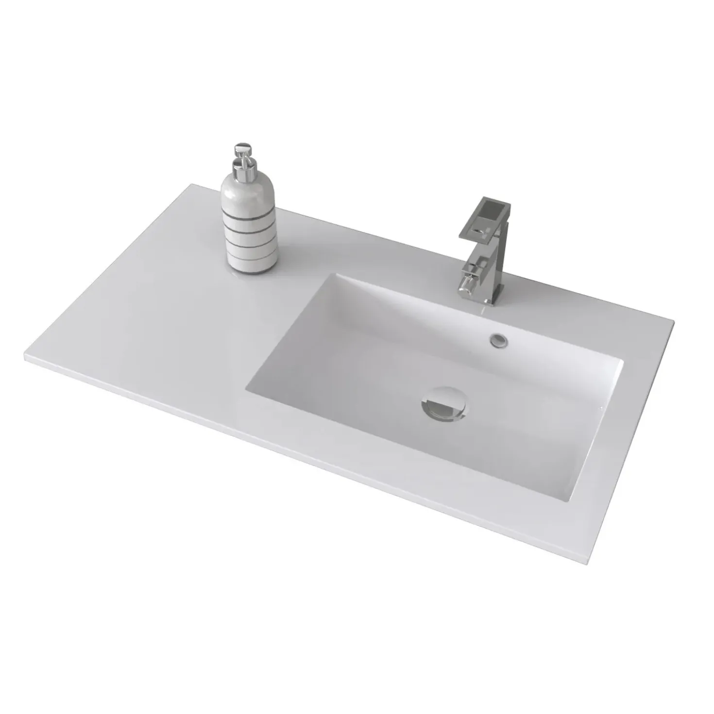 Lavabo da incasso con vasca a destra 90x50 cm mineralmarmo bianco