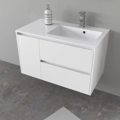 Lavabo da incasso con vasca a destra 90x50 cm mineralmarmo bianco