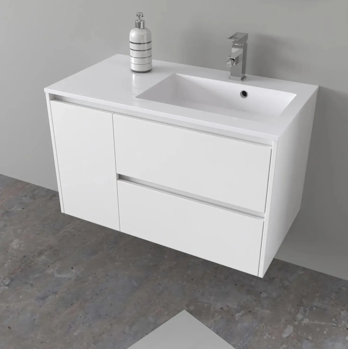 Lavabo da incasso con vasca a destra 90x50 cm mineralmarmo bianco