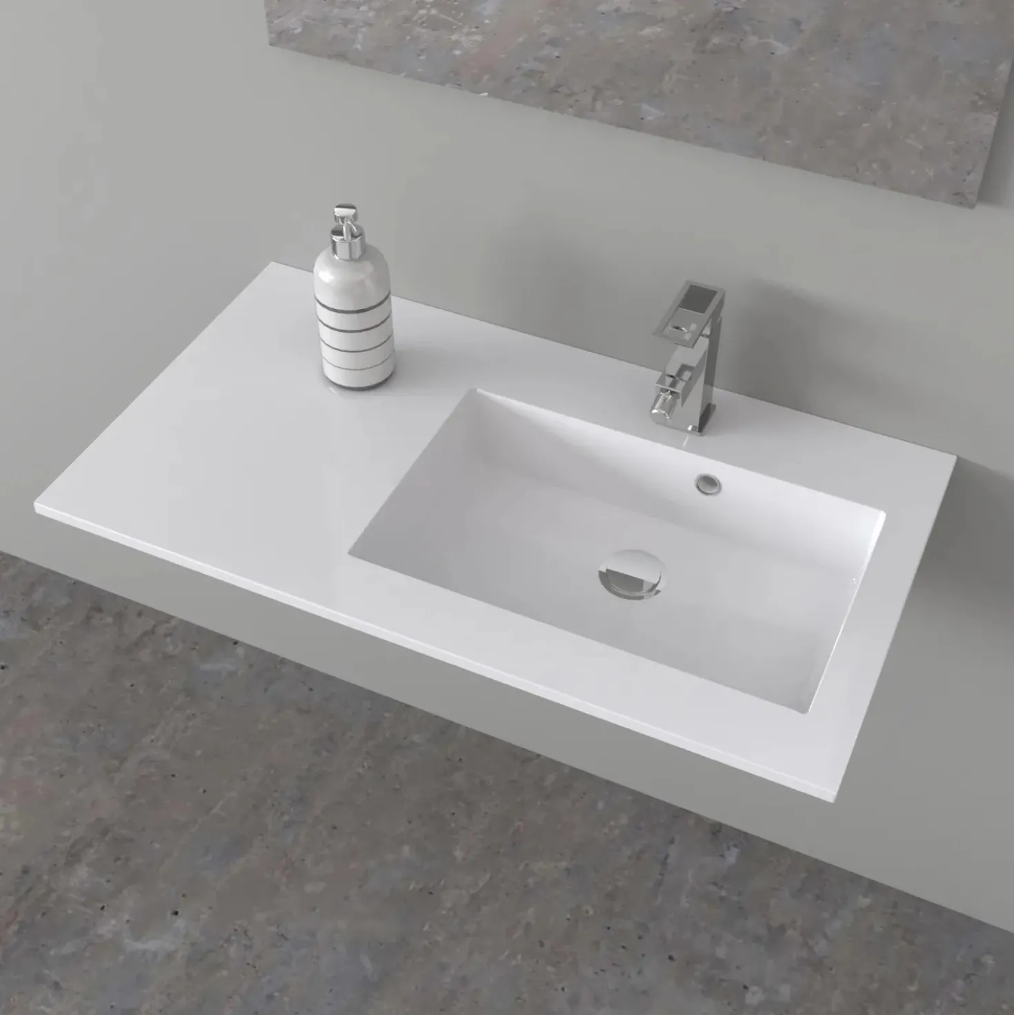 Lavabo da incasso con vasca a destra 90x50 cm mineralmarmo bianco