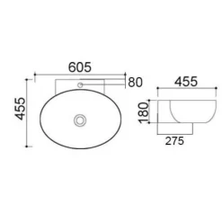 Lavabo d`appoggio in ceramica bianca l 60,5 x p 45,5 x h 18 cm