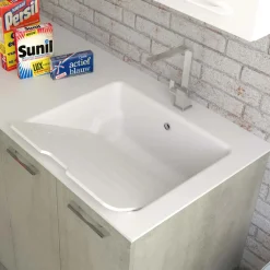 Lavabo in solid surface 141x63,8x1 cm SX arredo lavanderia Bianco opaco