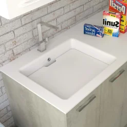 Lavabo in solid surface 141x63,8x1 cm DX arredo lavanderia Bianco opaco