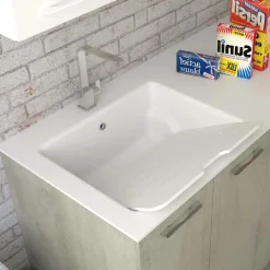 Lavabo in solid surface 141x63,8x1 cm DX arredo lavanderia Bianco opaco
