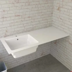 Lavabo in solid surface 141x63,8x1 cm DX arredo lavanderia Bianco opaco