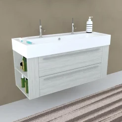 Lavabo unitop con 2 fori 120x46 cm mineralmarmo bianco