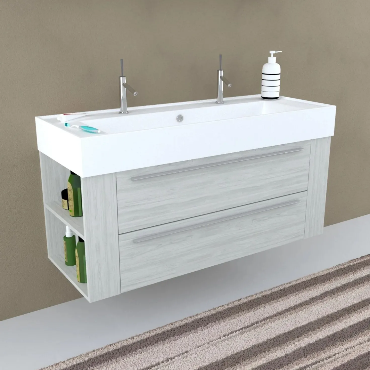 Lavabo unitop con 2 fori 120x46 cm mineralmarmo bianco