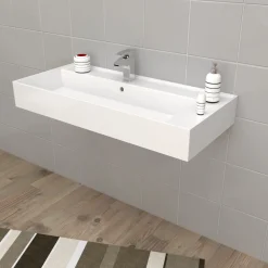 Lavabo unitop con 1 foro 100x46 cm mineralmarmo bianco