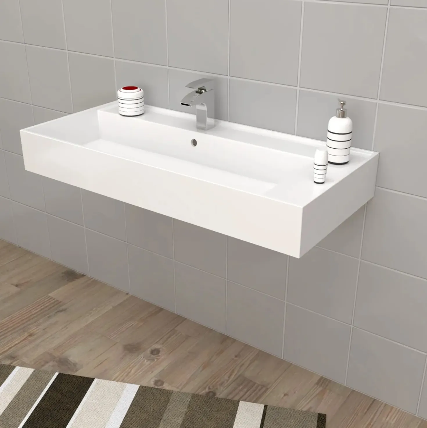 Lavabo unitop con 1 foro 100x46 cm mineralmarmo bianco