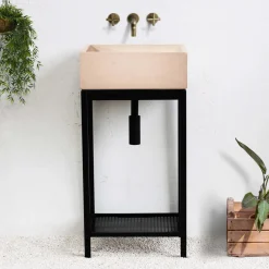 Lavandino da esterno con supporto in cemento rosa 91x45x35 cm