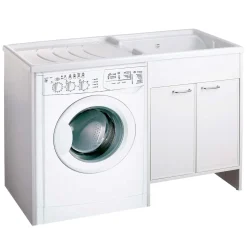 Lavatoio con coprilavatrice in pvc con vasca a destra bianco 124x60 cm