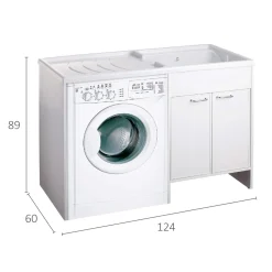 Lavatoio con coprilavatrice in pvc con vasca a destra bianco 124x60 cm