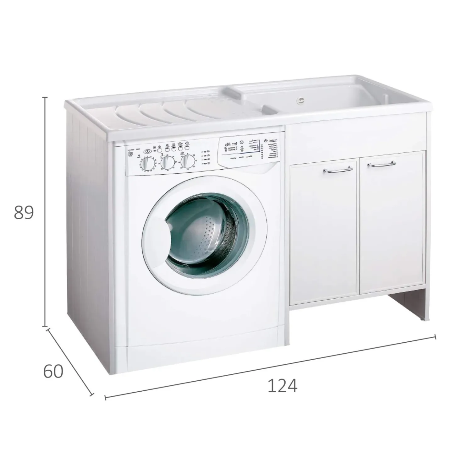 Lavatoio con coprilavatrice in pvc con vasca a destra bianco 124x60 cm