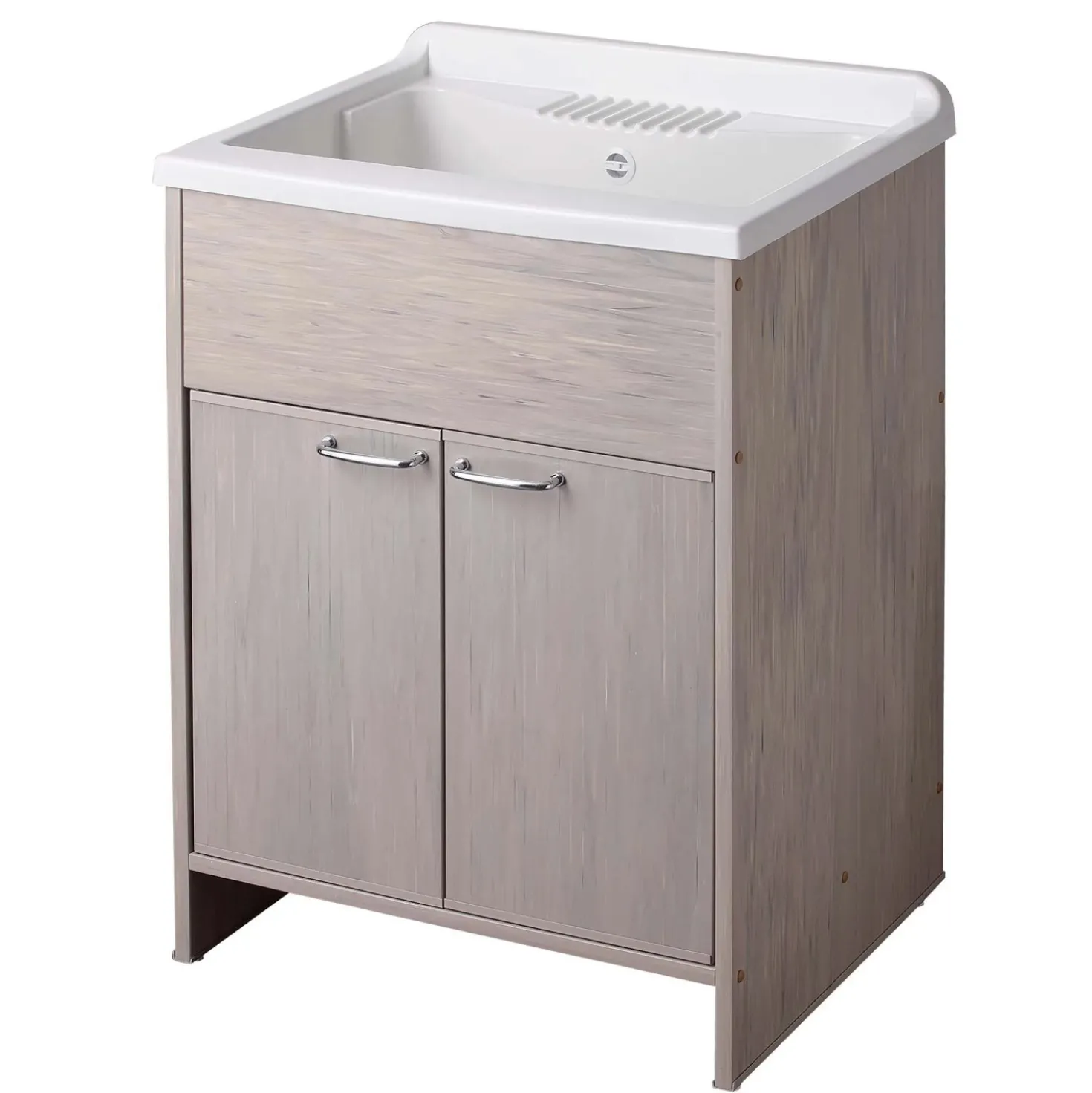 Lavatoio per esterni con ante bianco effetto rovere 60x50 cm