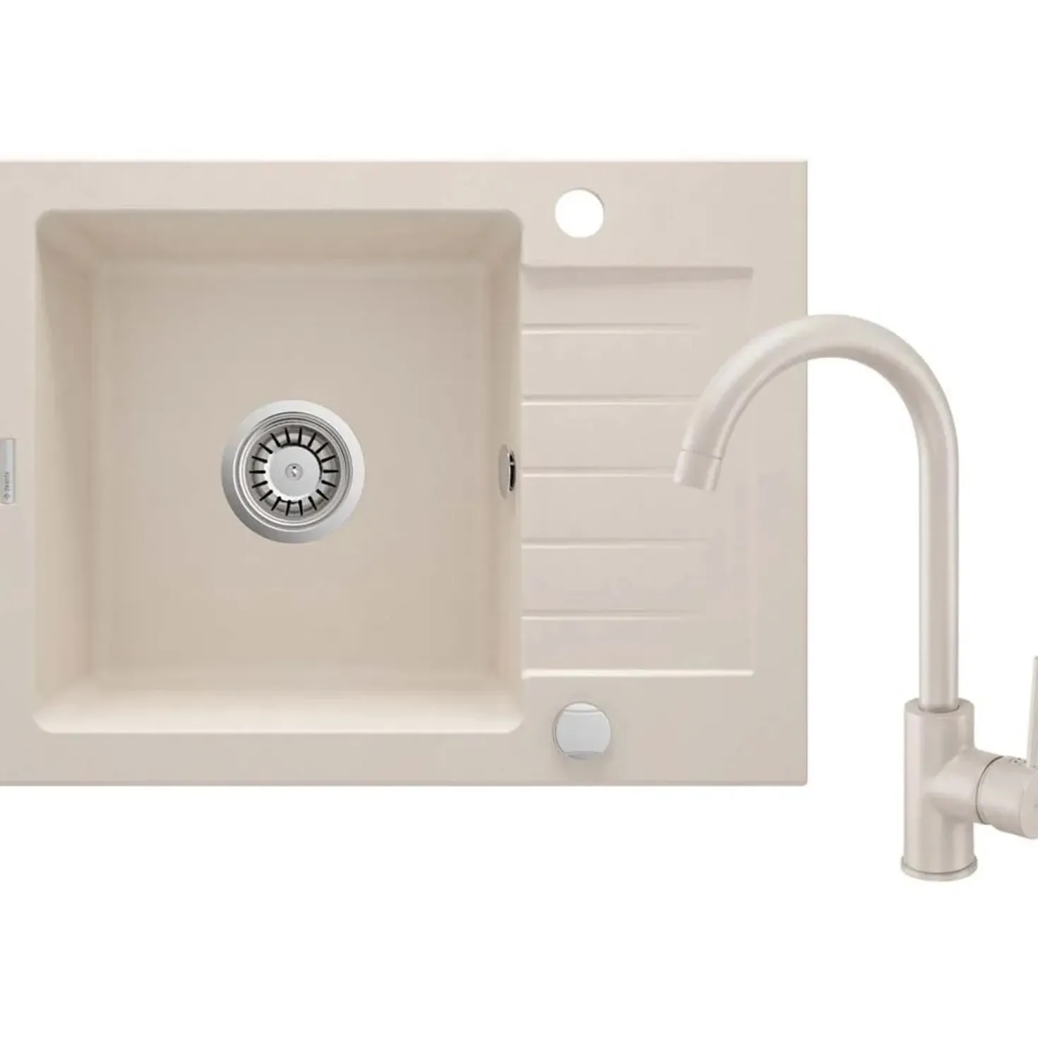 Lavello 1 vasca con gocciolatoio Idrostile Martí con rubinetto 440x164 mm Beige