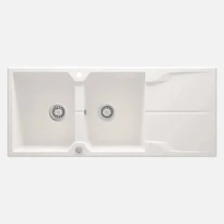 Lavello 2 vasche gocciolatoio Idrostile Florida sifone 500x224 mm alabastro