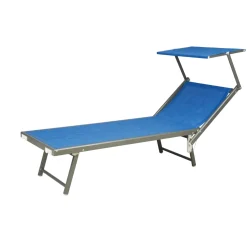Lettino prendisole pieghevole alluminio e Textilen 183x58 cm H 36 cm blu