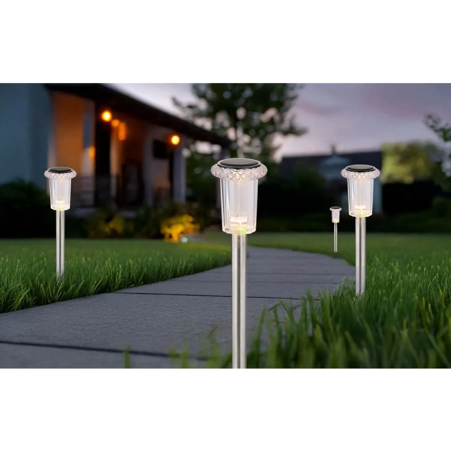Luci solari da giardino LED in acciaio inox Ø 54 mm 3500K Set 4 pz
