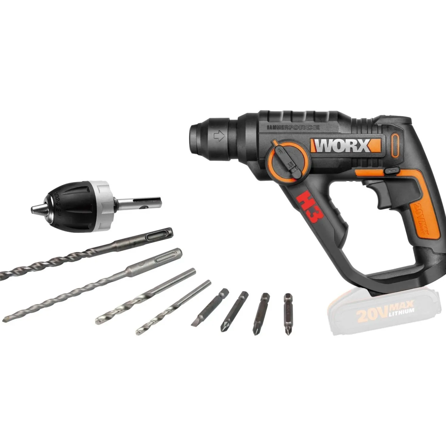 Martello tassellatore abatteria Worx WX390.9 20 V- solo corpo macchina