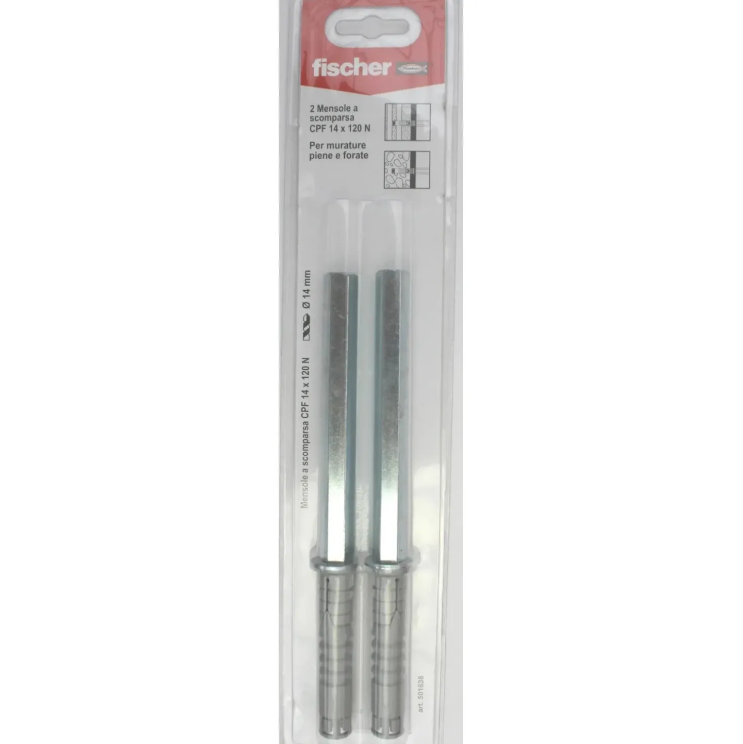 Mensola a scomparsa Fischer CPF per ripiani Ø 14 mm da 13-16 cm 2 pz