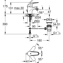 Miscelatore bidet Grohe Swift con scarico a saltarello cromo