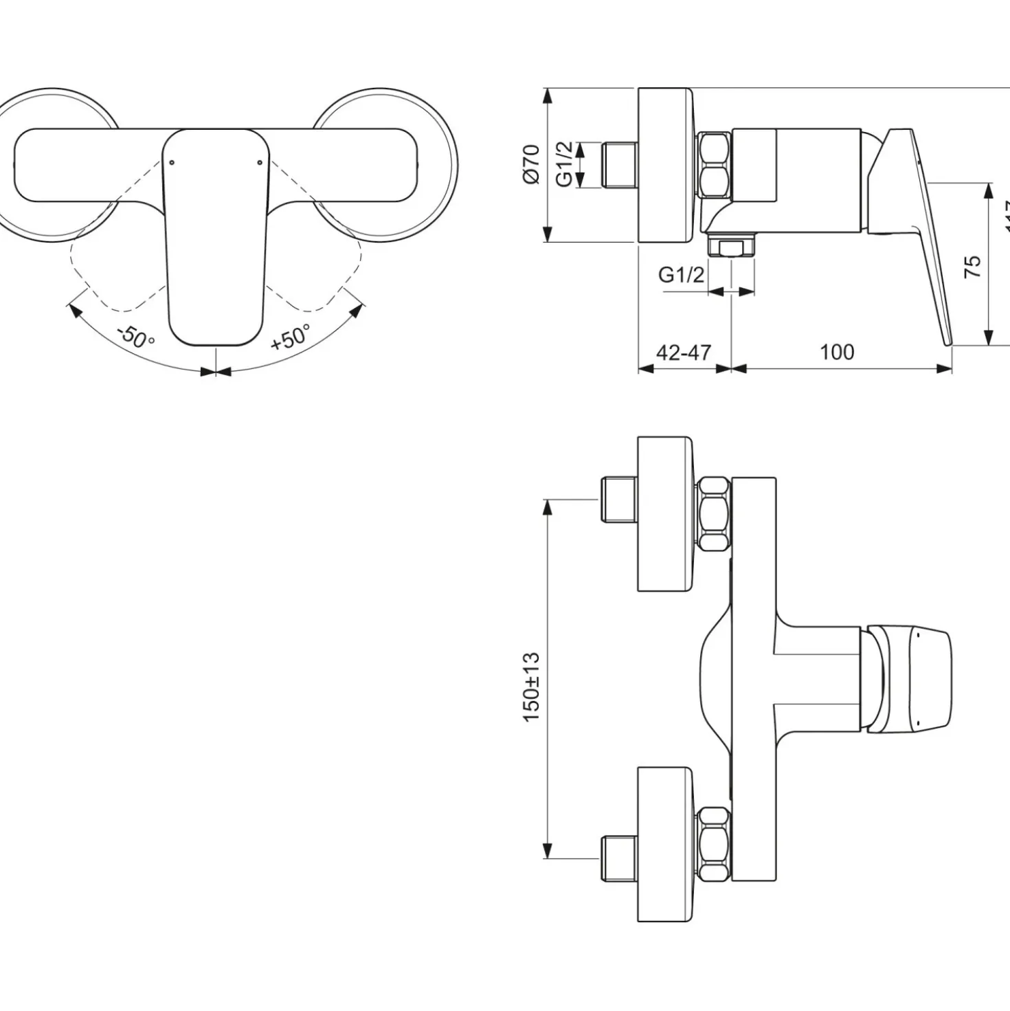 Miscelatore doccia Ideal Standard Ceraplan esterno cromo