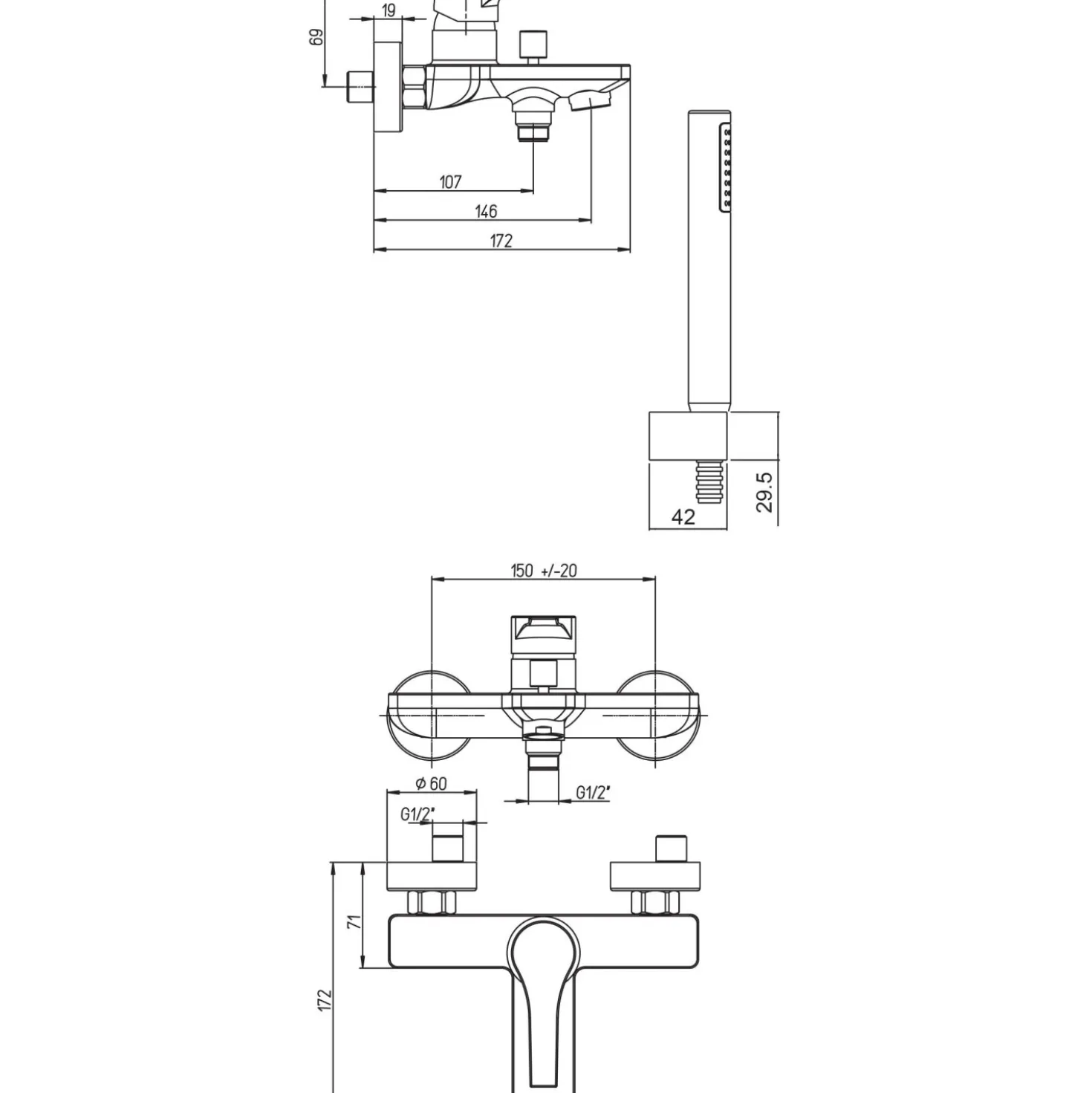 Miscelatore esterno vasca Shark compreso di kit doccia cromo