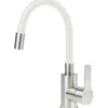 Miscelatore lavabo Alacranes bocca elastica acciaio spazzolato -bianco