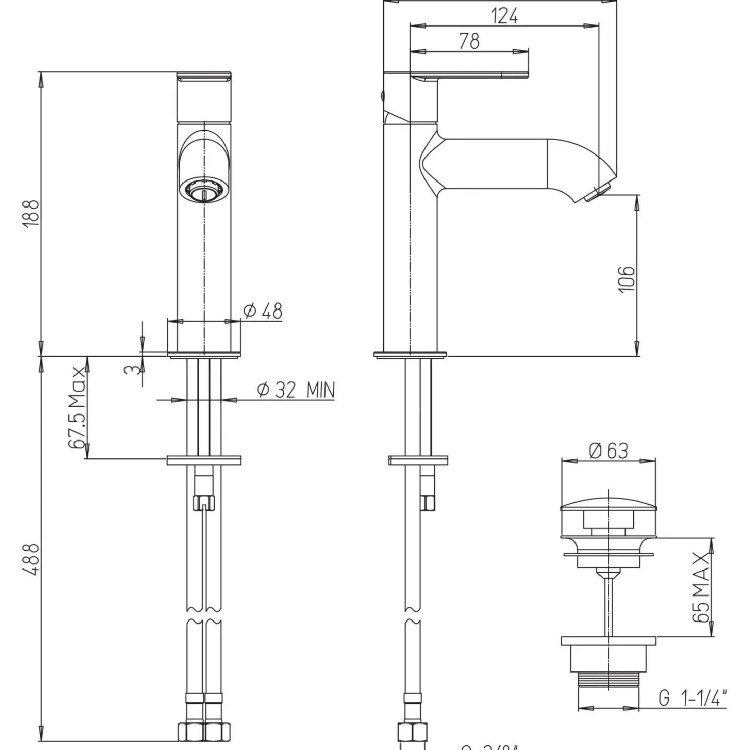 Miscelatore lavabo Tube compreso di scarico 1"/1/4 cromo