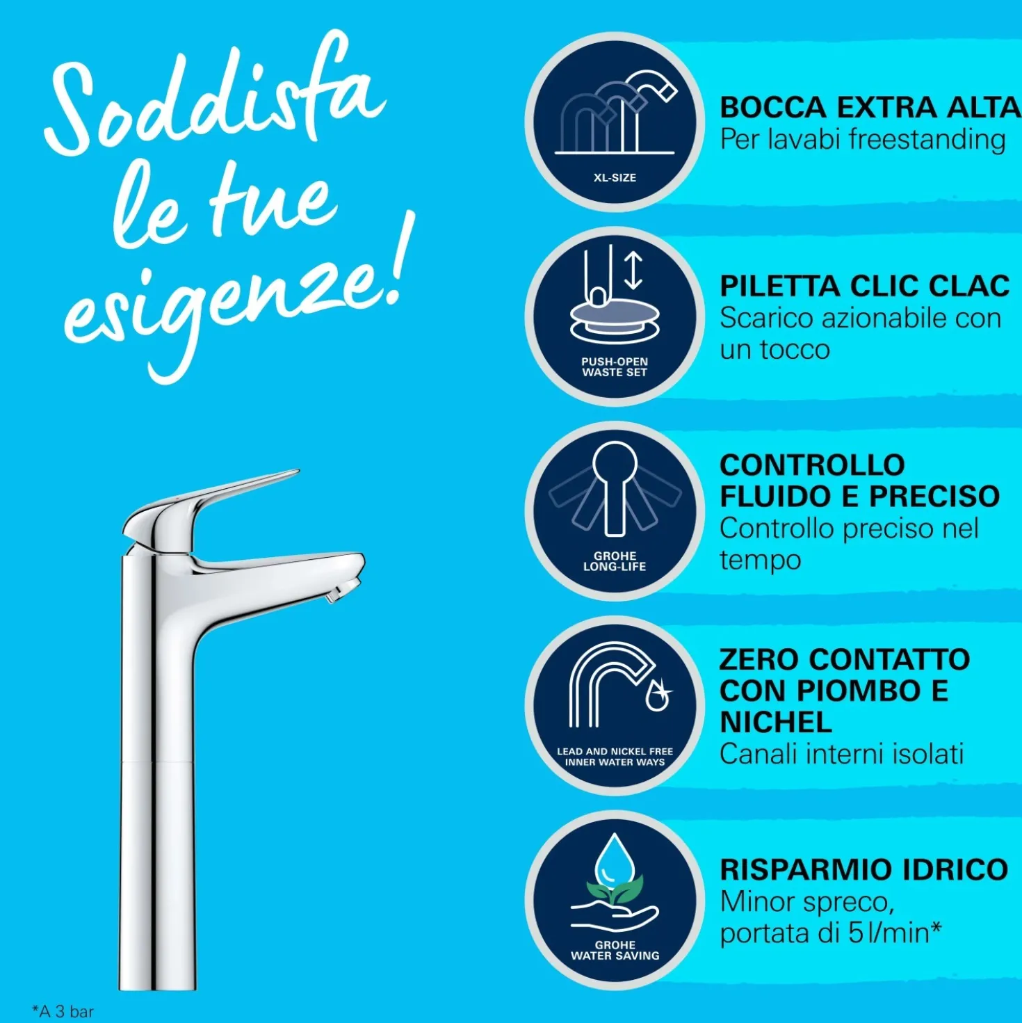 Miscelatore monocomando Swift per lavabo tg XL cromo