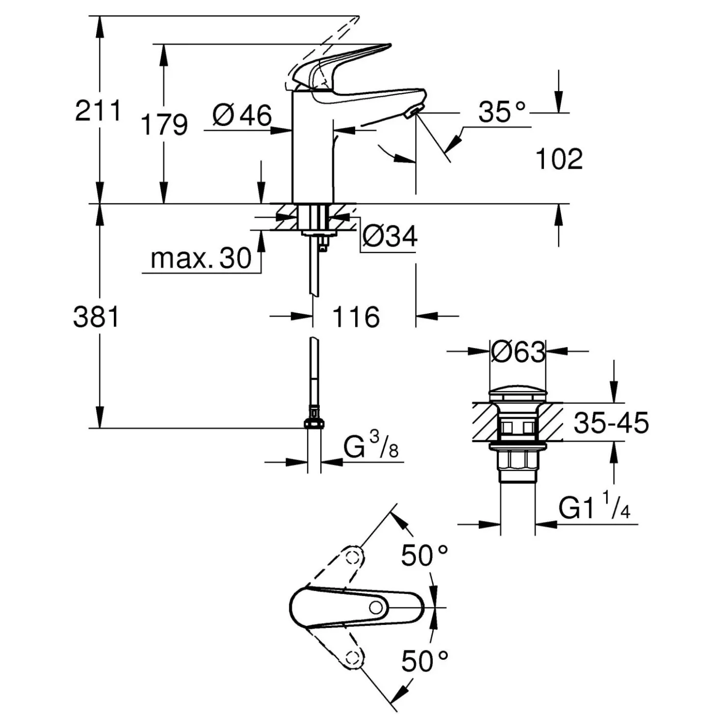 Miscelatore monocomando Swift per lavabo tg M cromo